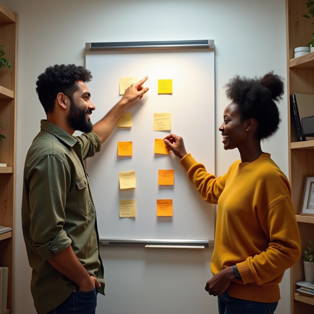 Kleines Team bespricht ein einfaches Aufgabenboard